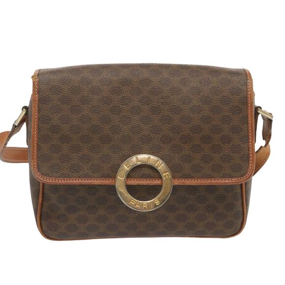 CELINE Macadam Canvas Shoulder Bag Pvc Leather Brown - Picture 2 of 12